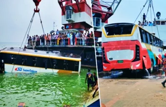 দৌলতদিয়া ঘাটে ফেরিতে ওঠার সময় যাত্রীবাহী বাস পদ্মা নদীতে: বাঁচলেন ৩৭ যাত্রী! দৌলতদিয়া ঘাটে বাস নদীতে